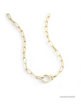 18K Gold Plated Paperclip Chain Necklace, Hinge Clasp, Layering